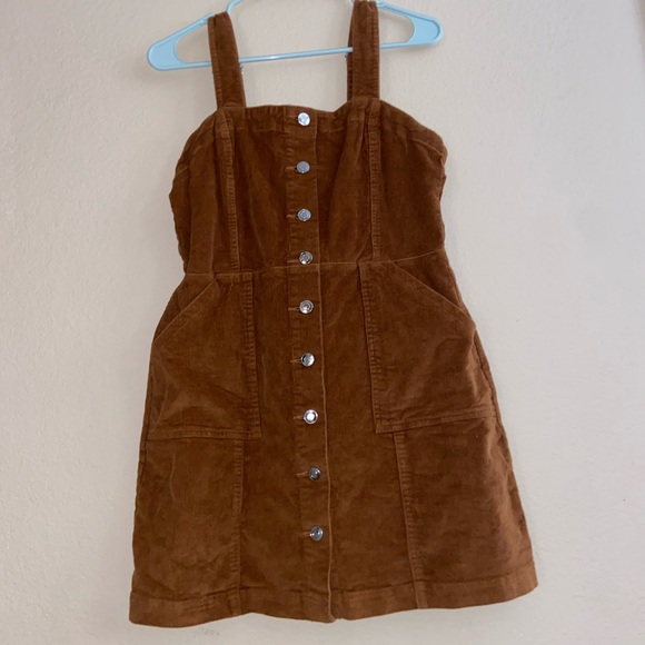 brown button front overalls corduroy cute y2k vintage dress mini hood core skirt - Picture 4 of 12